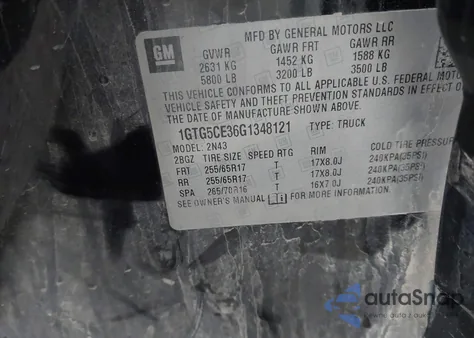 2016 GMC Canyon Sle z USA, uszkodzony, nr VIN 1GTG5CE36G1348121